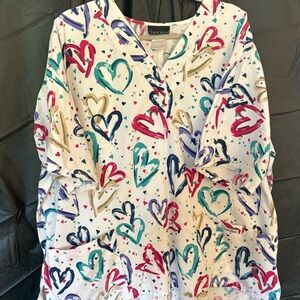 Cherokee Multicolor Heart Print Scrub Top